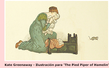 Kate Greenaway - Ilustración para 'The Pied Piper of Hamelin, de Robert Browning' (pg. 26). G. Routledge & Sons. London, 1889.