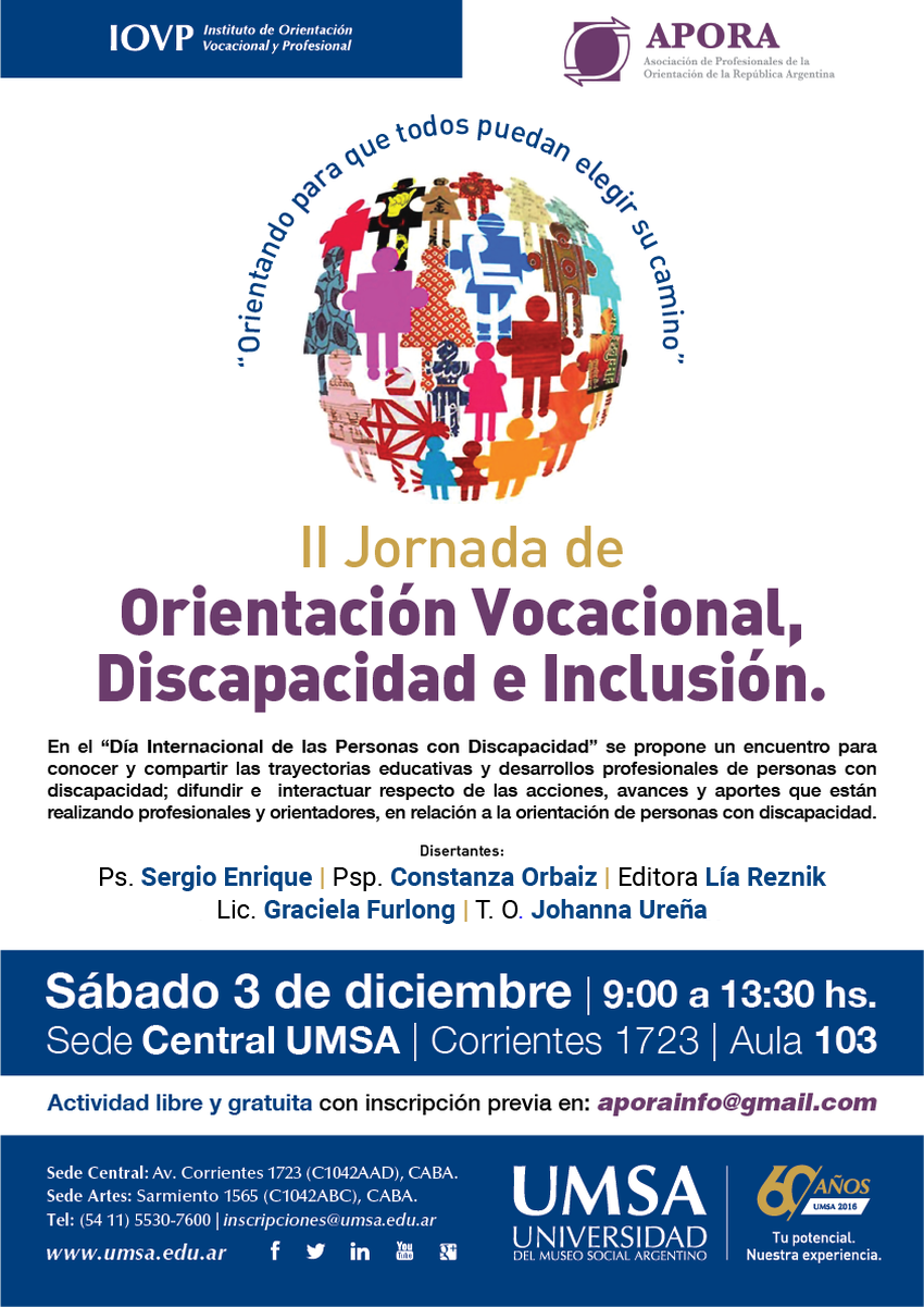poster APORA-UMSA. II Jornada de Orientación Vocacional, Discapacidad e Inclusión.