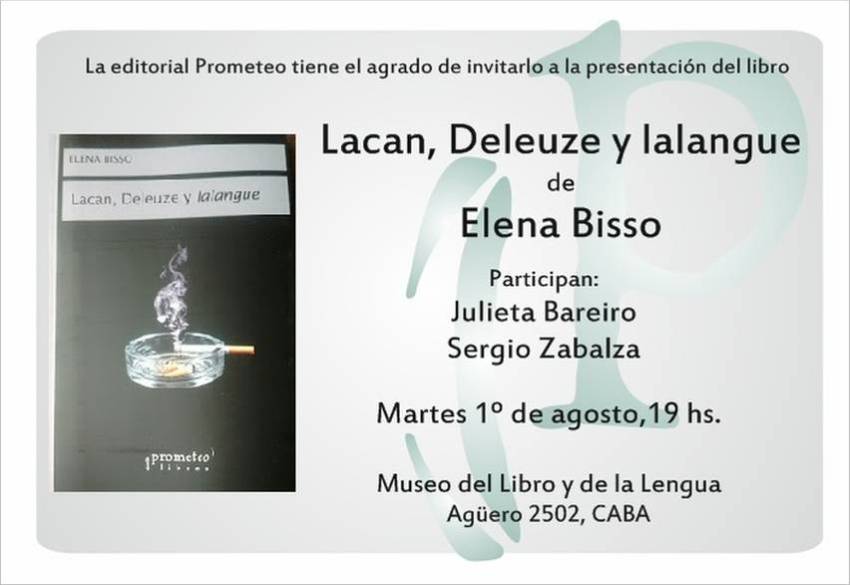 Presentación del libro “Lacan, Deleuze y lalangue”, de Elena Bisso.