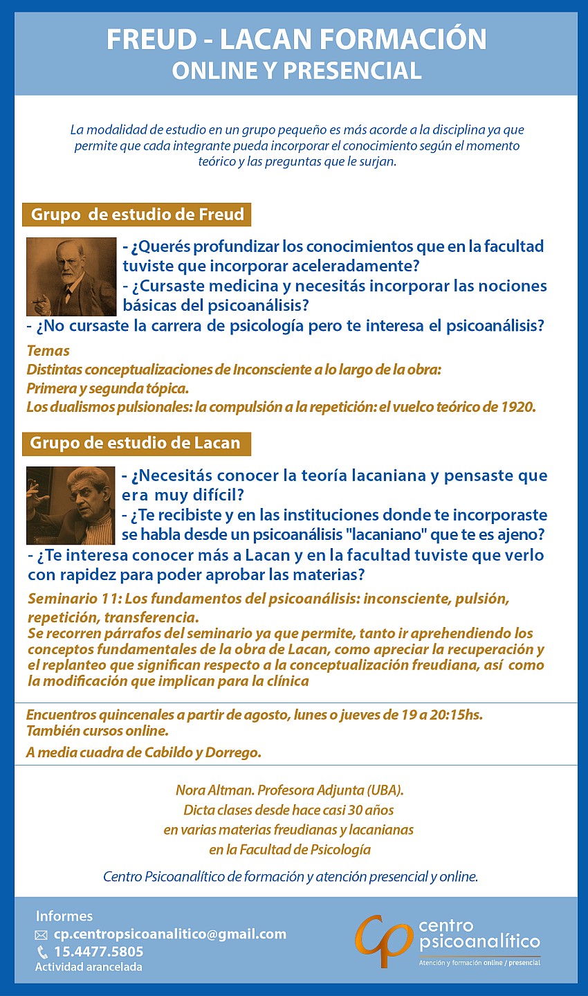 Freud-Lacan grupos de estudio. Comienzan en agosto.